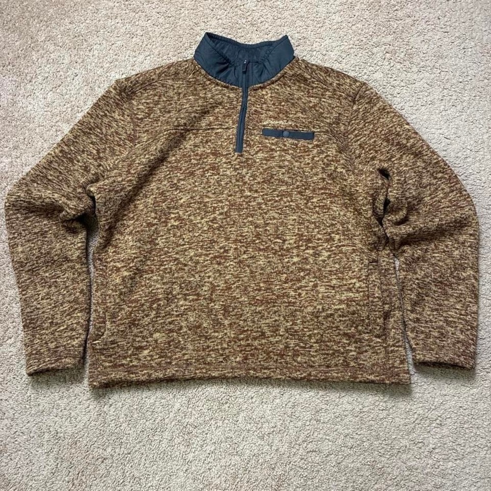 Eddie Bauer brown quarter zip snap pocket knit sweater Size XL gorpcore outdoor